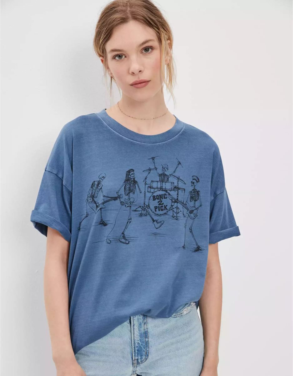 T Shirts American Eagle AE Oversized Graphique Tee Indigo Femme | COT-64532322